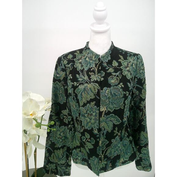 Sandra Darren Womens Size 10 Green Exquisite Floral Beading Front Classic Jacket - Picture 1 of 9